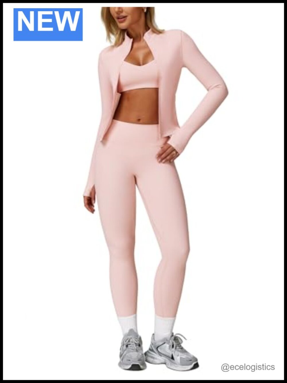 3 Piece High Waisted Seamless Workout Set Leggings Crop Top Jacket Sports Bra